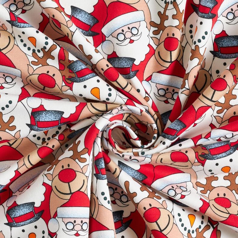 French Terry Sommersweat Rentier, Weihnachtsmann und Schneemann – wollweiss, image number 3