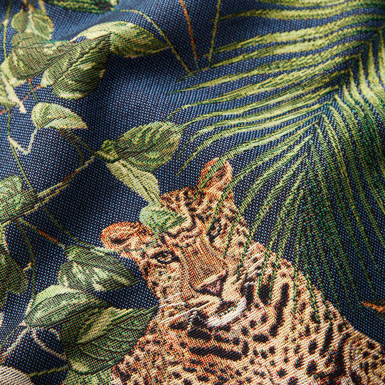 Dekostoff Gobelin Leoparden im Dschungel – blau/grün,  image number 2