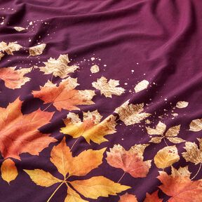 French Terry Bordürenstoff Ahornblätter | Glitzerpüppi – merlot/altgold, 