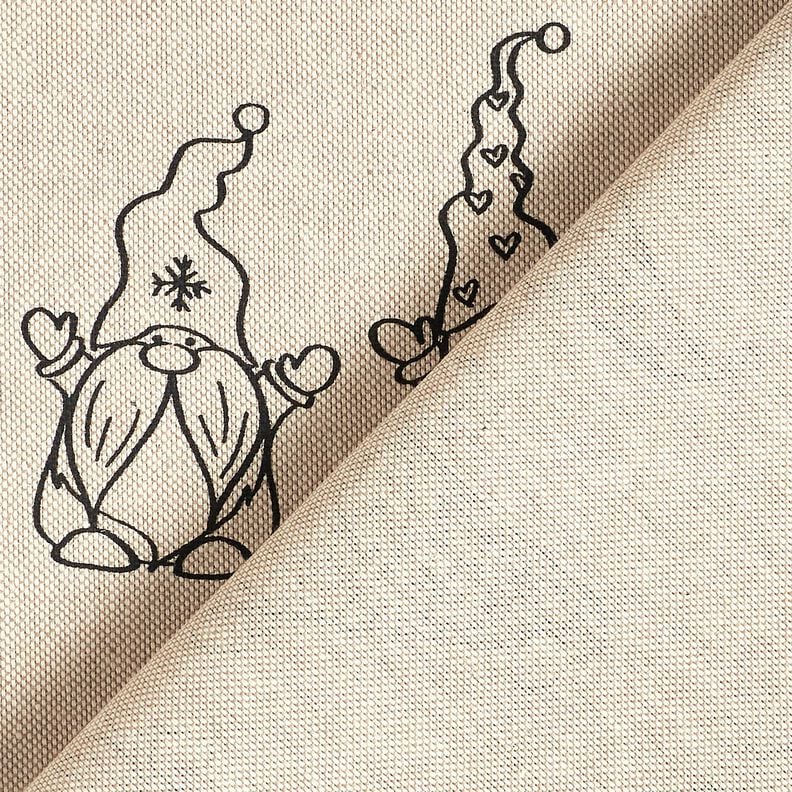 Dekostoff Halbpanama festliche Wichtel – natur/schwarz,  image number 4