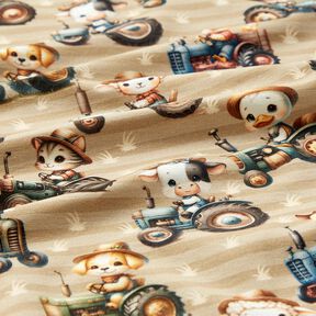 Baumwolljersey Trecker mit Tieren Digitaldruck – anemone/mandel, 