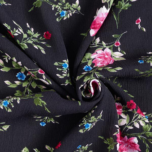 Viskosekrepp Wildblumenstrauß – schwarz | Reststück 50cm