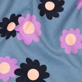 Babycord Blumen | Poppy Fabrics – jeansblau/lavendel, 