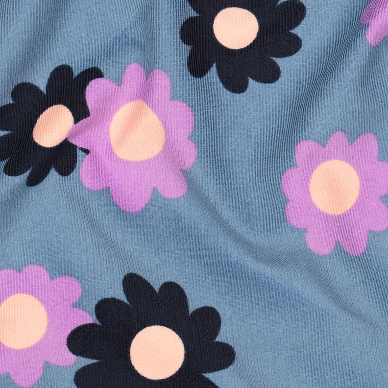 Babycord Blumen | Poppy Fabrics – jeansblau/lavendel,  image number 2