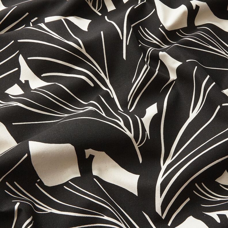 Dekostoff Panama elegante Blätter – schwarz/natur,  image number 2