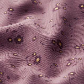 Babycord Glitzerblümchen – aubergine, 