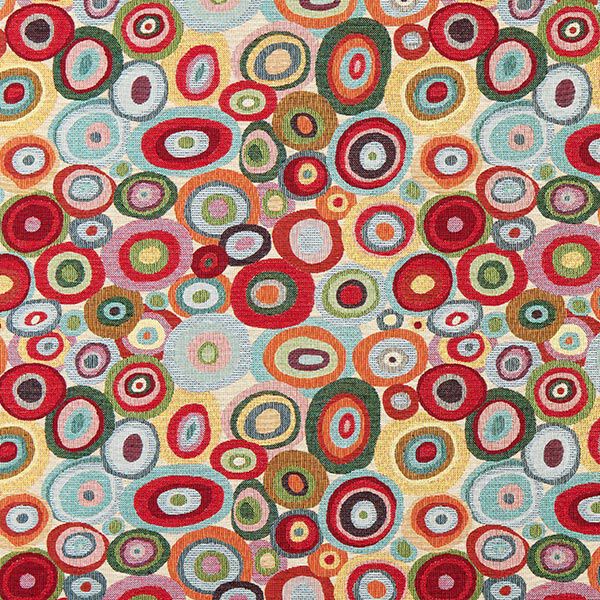 Dekostoff Gobelin bunte Kreise – hellbeige/karminrot
