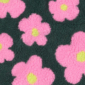 Teddyplüsch Blumen | Poppy Fabrics – dunkelgrün/pink, 