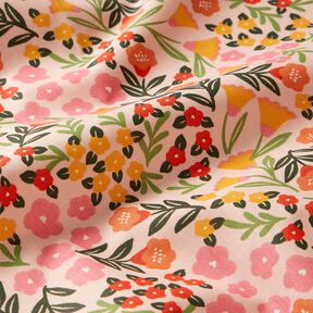 Beschichtete Baumwolle Blumenwiese – hellbeige/pink, 