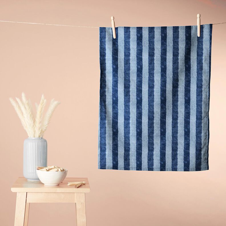 Frotteestoff Bambus Blockstreifen – hellblau/marineblau,  image number 7