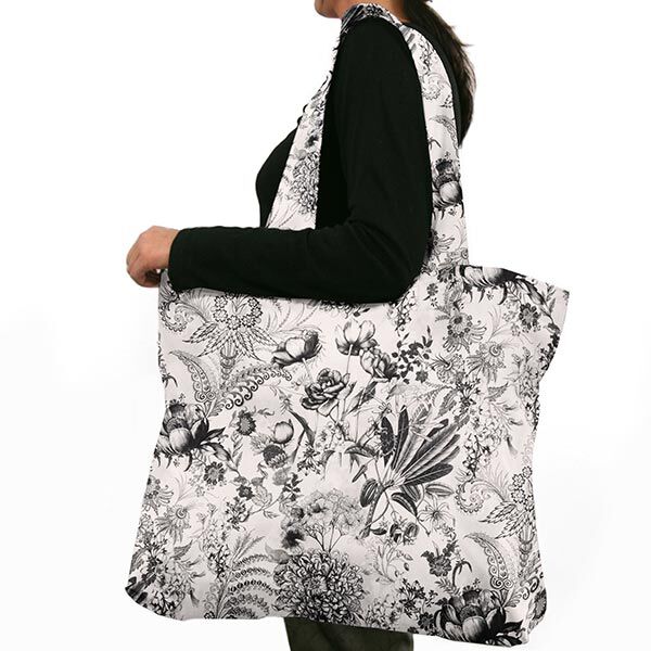 Dekostoff Canvas opulente Blumen 280 cm – schwarz/weiss | Reststück 50cm