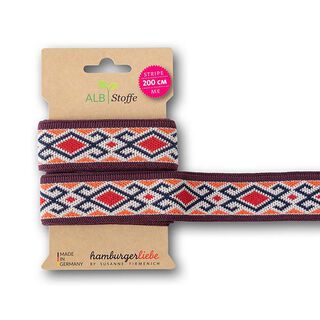 Bio-Jacquardband Stripe Me Icon [ 200 cm | 3,5 cm ] | Albstoffe – dunkelbraun/signalrot, 