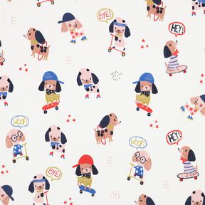 Baumwolljersey skatender Hund Digitaldruck | Poppy Fabrics – elfenbein/roségold, 