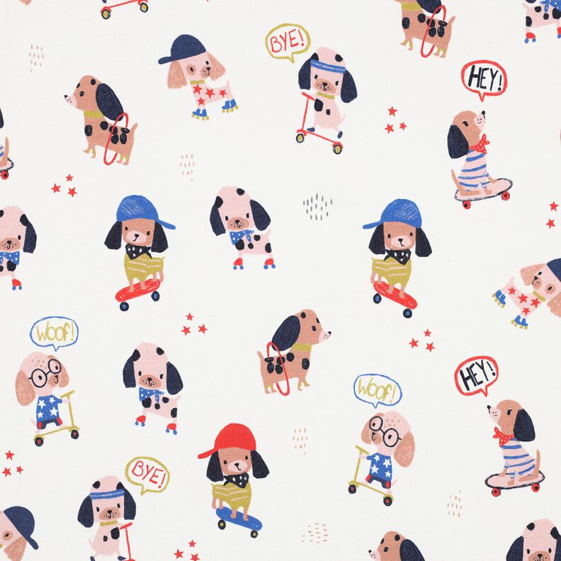 Baumwolljersey skatender Hund Digitaldruck | Poppy Fabrics – elfenbein/roségold, image number 1