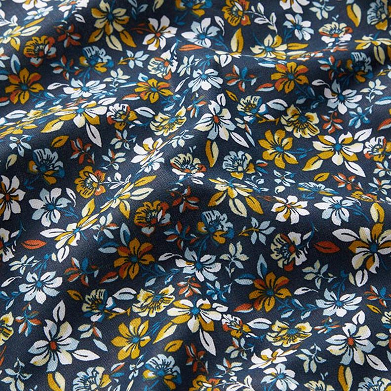 Baumwollstoff Cretonne kleine Blüten – sonnengelb/marineblau,  image number 2