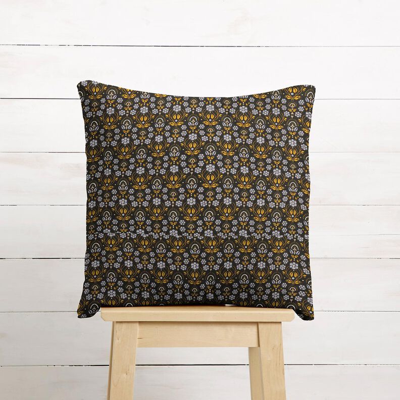Baumwollstoff Cretonne rankende Blümchen – schwarz/currygelb, image number 6