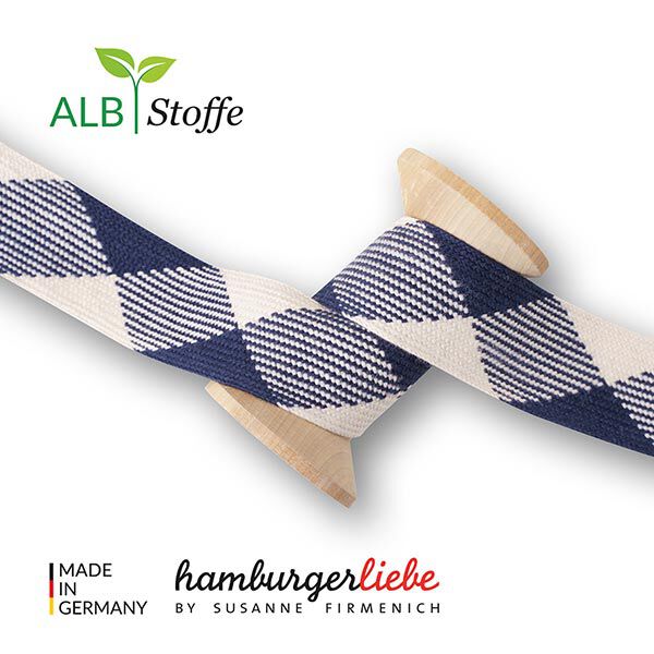 GOTS Bio Flechtkordel TWIST ME Flat [24 mm] | Albstoffe – marineblau/wollweiss,  image number 1