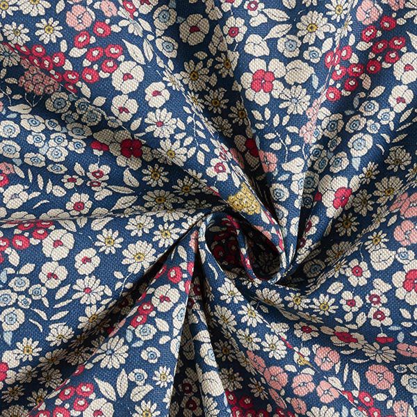 Dekostoff Halbpanama Blümchen – marineblau, image number 3