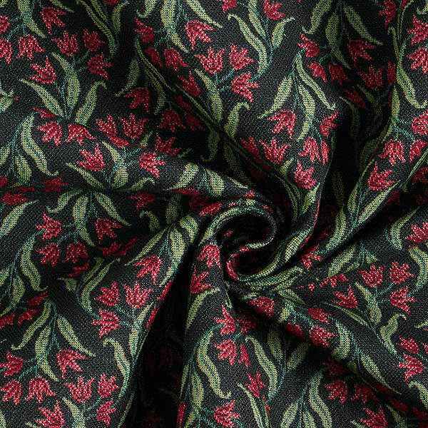 Dekostoff Gobelin Glockenblume – schwarz/karminrot