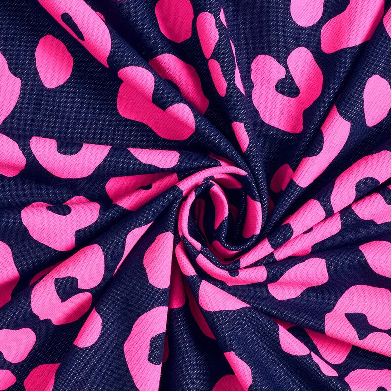 French Terry Sommersweat Jeanslook Neon Leo Print – nachtblau/neonpink, image number 3