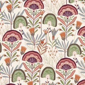 Dekostoff Baumwollköper floral – wollweiss/pinie, 