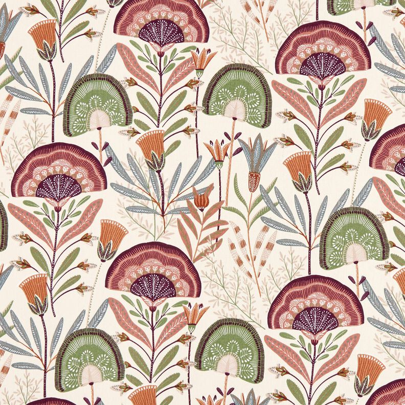 Dekostoff Baumwollköper floral – wollweiss/pinie,  image number 1