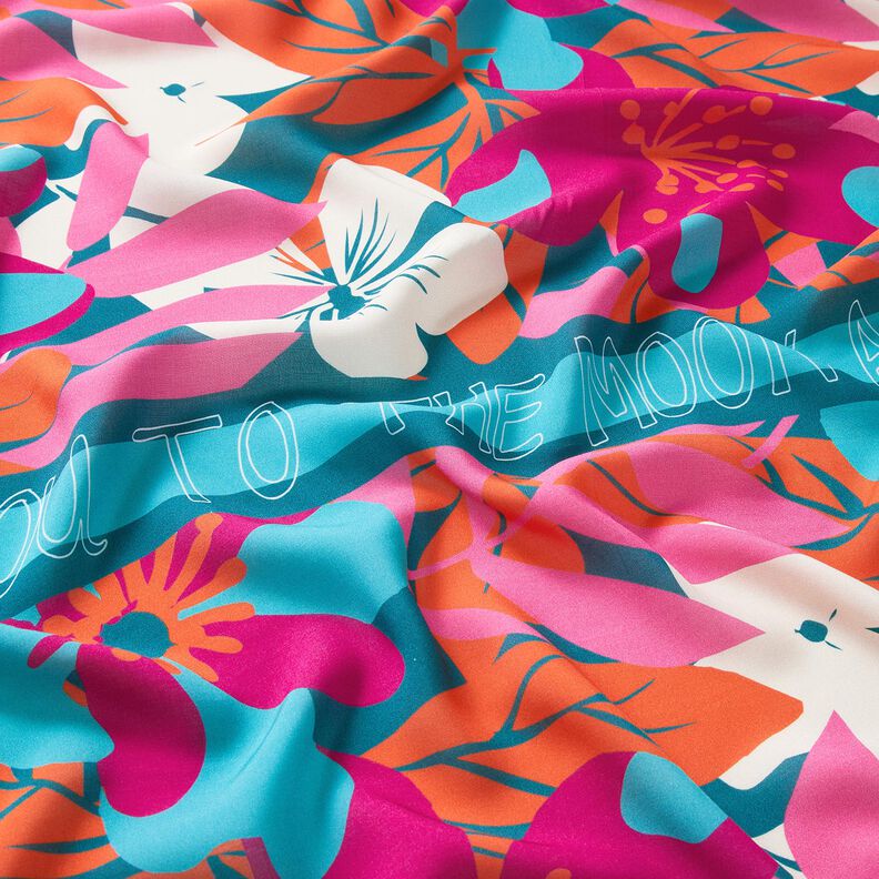 Viskose Voile grosse Blumen Borderdesign Panel – petrol, image number 2