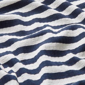 Rippenjersey garngefärbte Querstreifen – wollweiss/marineblau, 