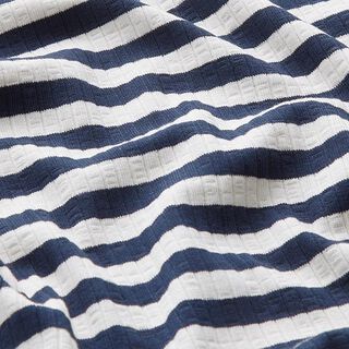 Rippenjersey garngefärbte Querstreifen – wollweiss/marineblau, 
