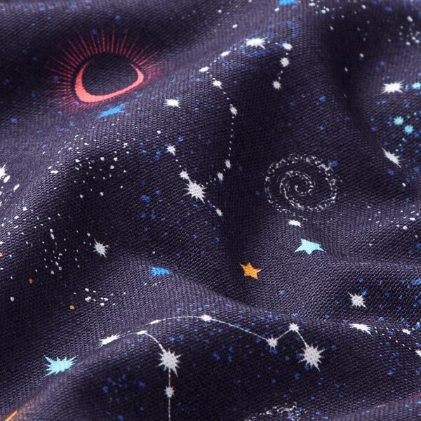 Dekostoff Halbpanama buntes Universum – marineblau | Reststück 90cm