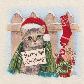 Dekopanel Gobelin Weihnachts-Katze – hellblau/rot, 