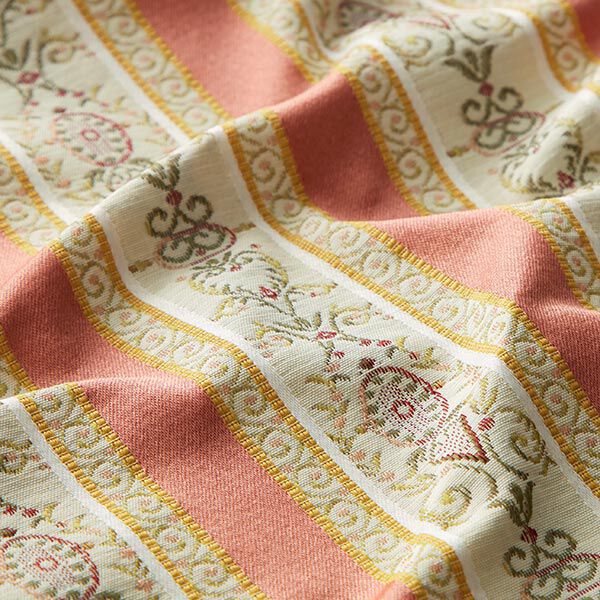 Möbelstoff Jacquard Biedermeier Streifen – creme/altrosa | Reststück 50cm