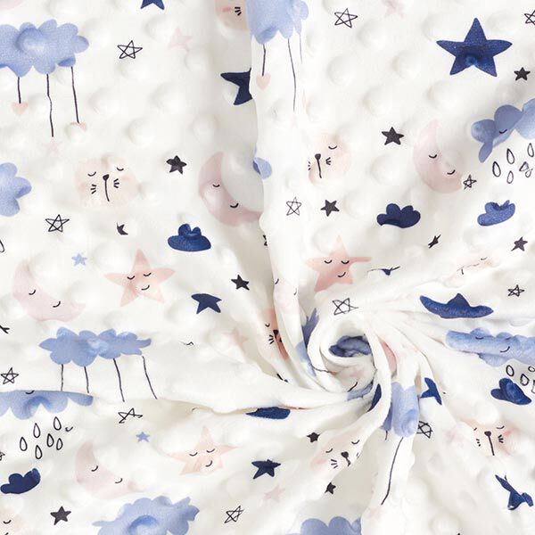 Kuschelfleece geprägte Punkte Mond und Sterne – weiss/blau – Muster, image number 3