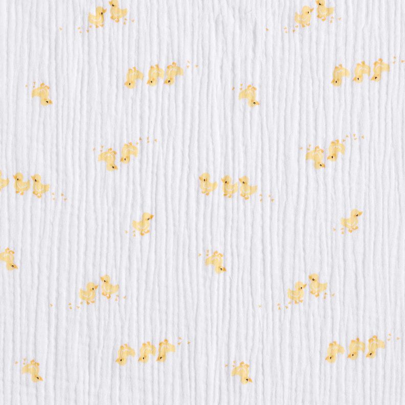 Musselin/ Doppel-Krinkel Gewebe süße Entchen – weiss/gold,  image number 1