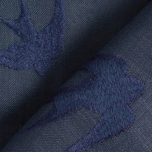 Leinen gestickte Schwalben – marineblau | Reststück 50cm