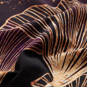 Baumwolljersey Bordürenstoff Goldene Ginkgo Blätter | Glitzerpüppi – pflaume/traube, 