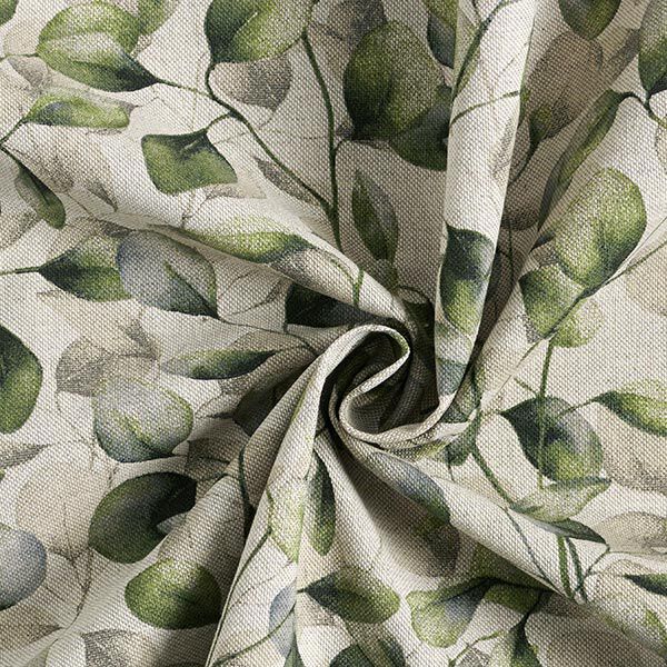 Dekostoff Halbpanama Pappel-Blätter – natur/dunkeloliv