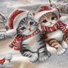 Dekopanel Gobelin weihnachtliche Katzen – hellblau/karminrot,  thumbnail number 2