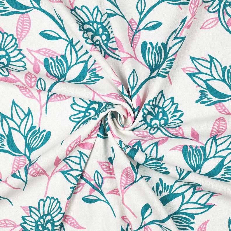 Viskose-Leinen-Mix Blumen | Poppy Fabrics – elfenbein/türkis,  image number 3
