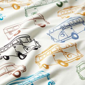 French Terry Sommersweat bunte Busse – wollweiss, 