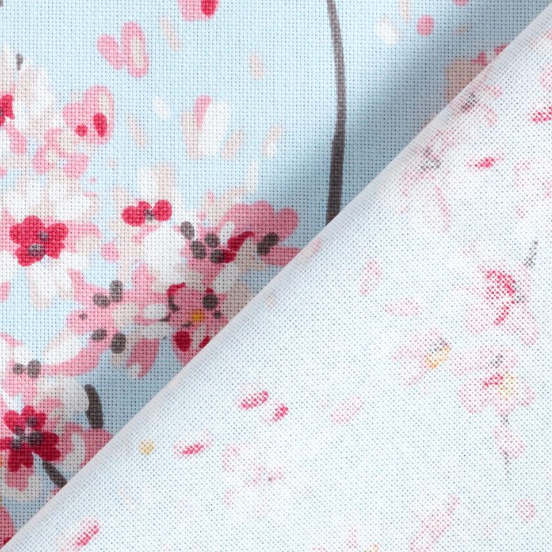 Dekostoff Halbpanama Kirschblütenzweige – hellblau/rosa,  image number 4