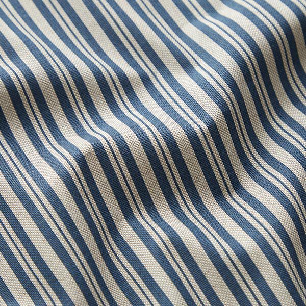 Dekostoff Halbpanama feine Streifen – jeansblau/natur