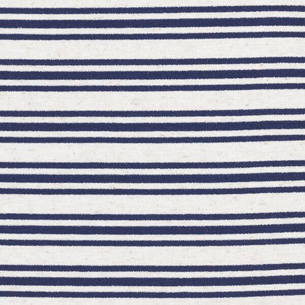 Viskosejersey unregelmäßige Glitzerstreifen – wollweiss/marineblau | Reststück 50cm