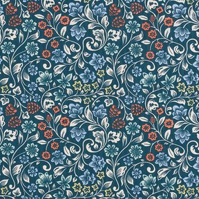 Baumwollstoff Cretonne Blumenranken – petrol/helltaupe, 