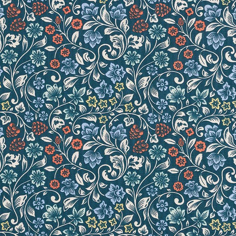 Baumwollstoff Cretonne Blumenranken – petrol/helltaupe,  image number 1