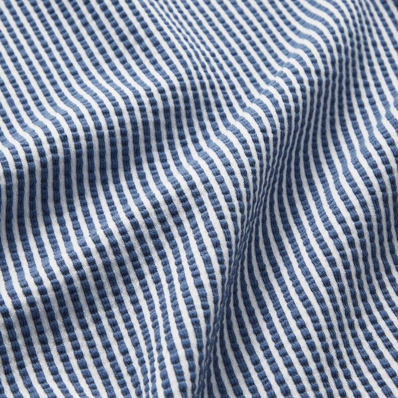 Baumwolljersey Seersucker feine Streifen – jeansblau/weiss,  image number 2