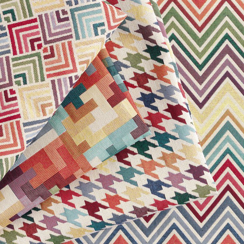 Dekostoff Gobelin Tetris – karminrot/grün, image number 5