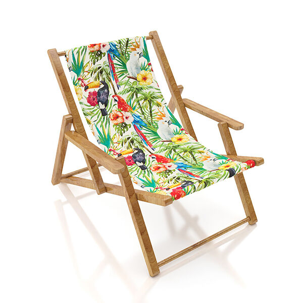 Outdoorstoff Canvas Tropische Vögel – weiss/grün | Reststück 100cm