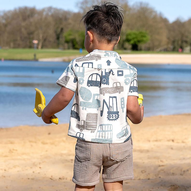 French Terry Sommersweat Skribbel Fahrzeuge &ndash; weiss/blau,  image number 6