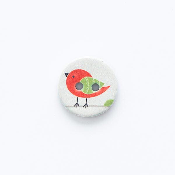 Knopf mit Vogelmotiv 2-Loch [ Ø 15 mm ] – wollweiss/rot,  image number 1
